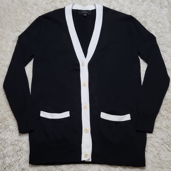 J. CREW Black & White Trim Front Pockets Button Down Cardigan Sweater Sz XXS - Picture 5 of 14